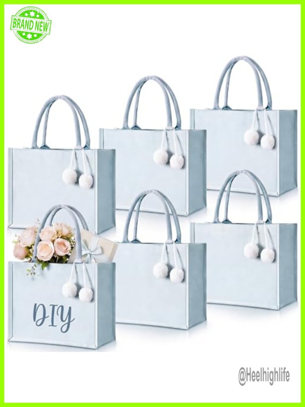 6 Pack Canvas Tote Bags with Pom Poms DIY Bridesmaid Wedding Tote